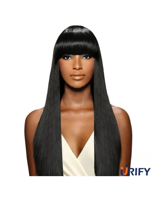 Brasilianisches Yaki Capless Long mit Pony Perücke für schwarze Frau UK