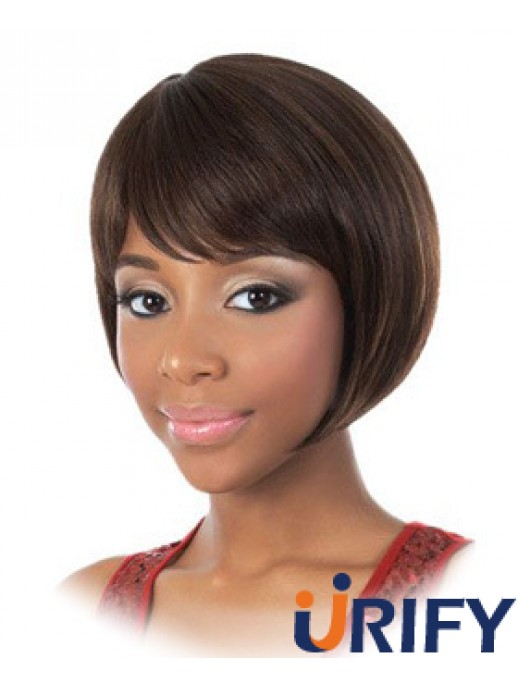 Kinn Länge Brown Straight Bobs Mode Afroamerikaner Perücken