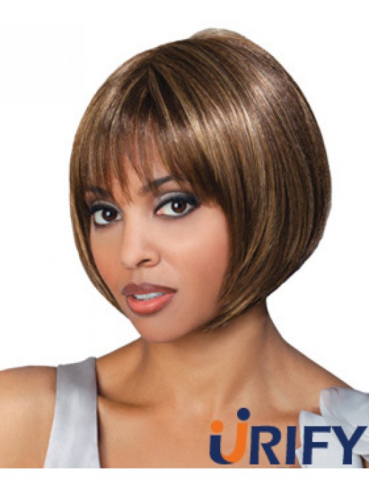 Kinnlänge Brown Straight Bobs Top Afroamerikaner Perücken