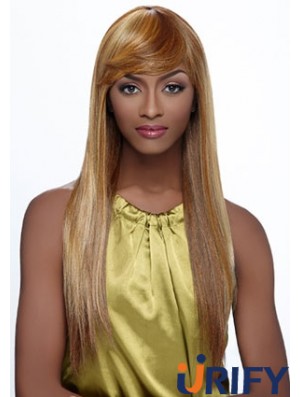 Lange blonde gerade mit Pony modische afroamerikanische Perücken