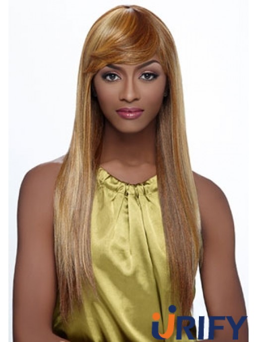 Lange blonde gerade mit Pony modische afroamerikanische Perücken