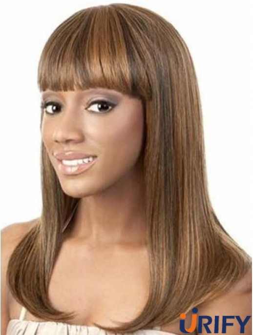 Schulterlange braune Yaki mit Pony Trendy Afroamerikaner Perücken