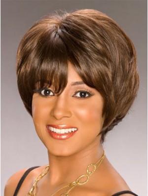 Bobs Capless Short Wavy Brown Synthetische Afroamerikaner Perücken UK