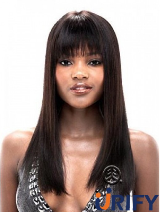 Gerade mit Pony Lace Frisuren Schwarz Perücken