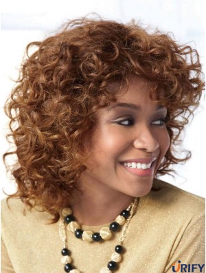 Erschwingliche Auburn Schulterlänge mit Pony Curly Glueless Lace Front Perücken