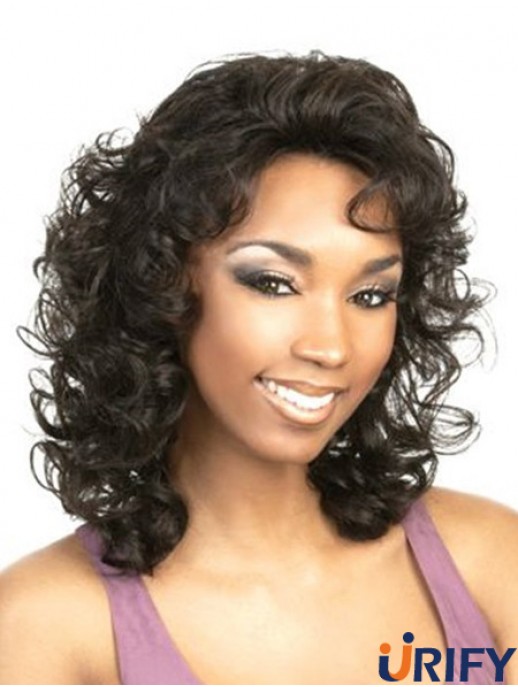 Curly Black Fashion Schulterlange klassische Perücken