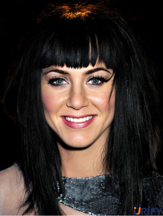 17 Zoll erschwingliche schwarze lange gerade mit Pony Katy Perry Perücken