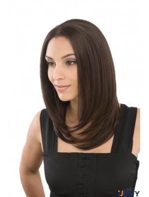Stil Braun Schulterlänge ohne Pony Gerade Glueless Lace Front Perücken