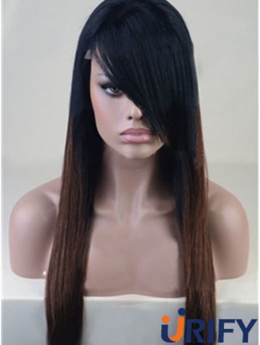 Lange gerade mit Pony voller Spitze 26 Zoll stilvolle schwarze Frauen Perücken