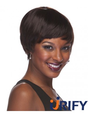Brown Cropped Straight Boycuts Capless Afroamerikaner Perücken