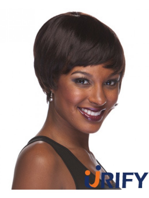 Brown Cropped Straight Boycuts Capless Afroamerikaner Perücken