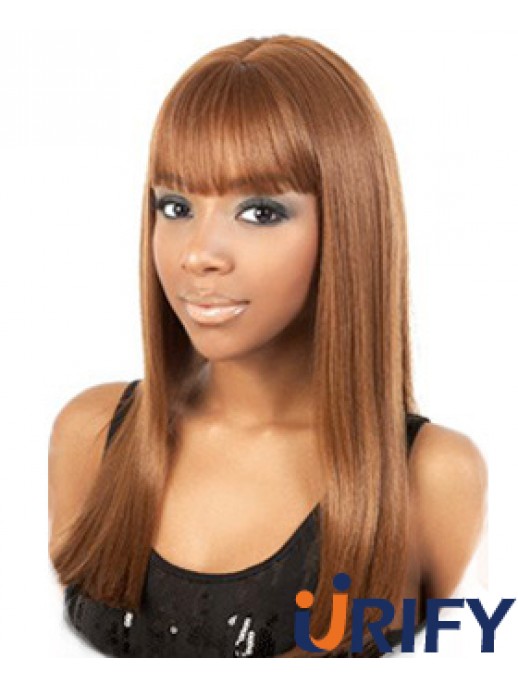 Lange braune Yaki mit Pony Trendy Afroamerikaner Perücken