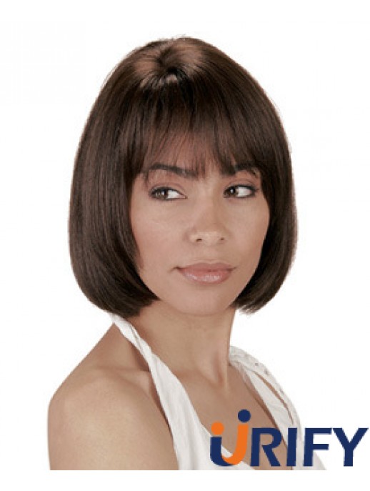 Kinnlänge Brown Straight Bobs Natürliche Afroamerikaner Perücken