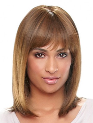 Schulterlange Auburn Straight mit Pony Designed African American Perücken