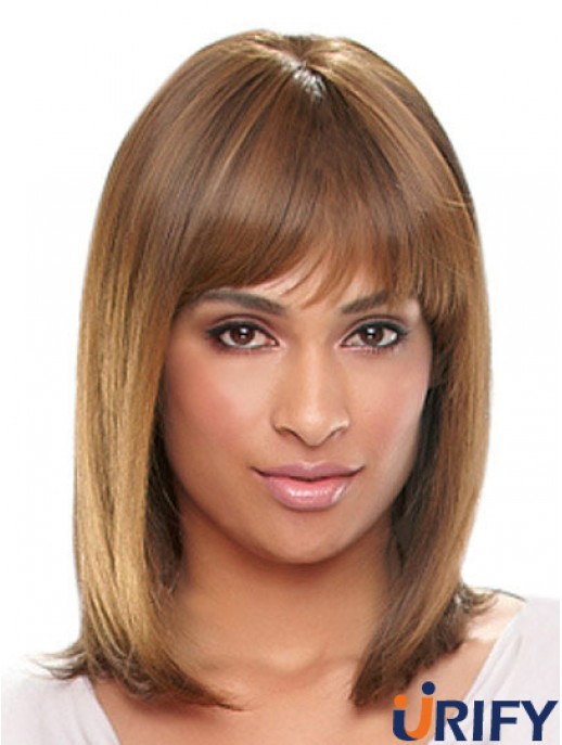 Schulterlange Auburn Straight mit Pony Designed African American Perücken
