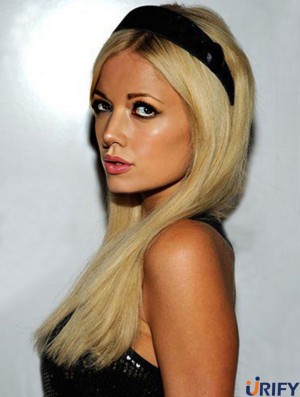 100% handgebundene lange gerade ohne Pony Blonde perfekte Paris Hilton Perücken