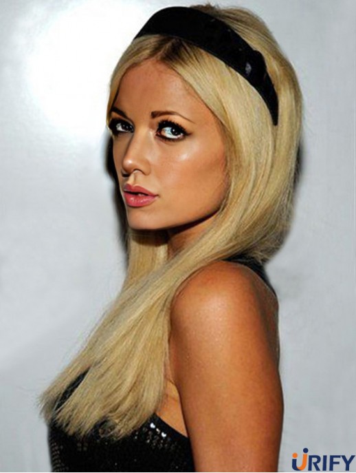 100% handgebundene lange gerade ohne Pony Blonde perfekte Paris Hilton Perücken