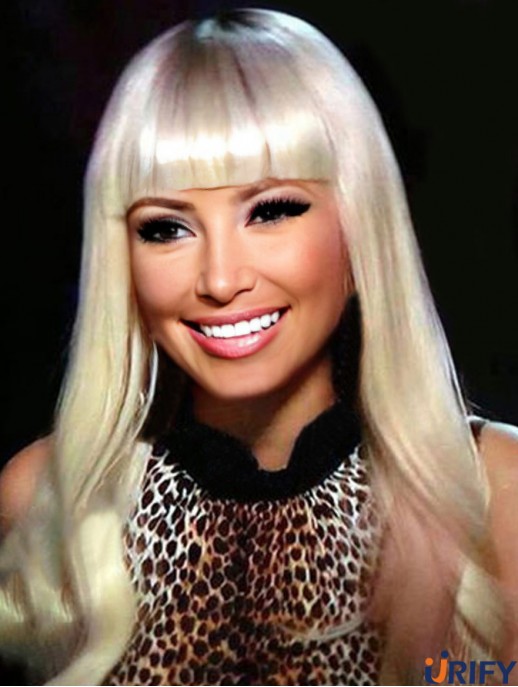 24 Zoll Blonde Wellig Mit Pony Lange Unglaubliche Nicki Minaj Perücken