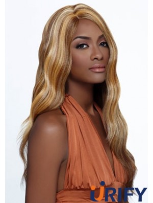 Lange blonde gewellte geschichtete ideale afroamerikanische Perücken