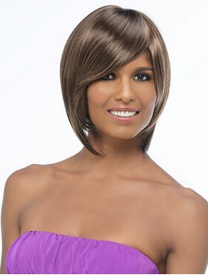 Kinnlänge Brown Straight Bobs Schlanke Afroamerikaner Perücken