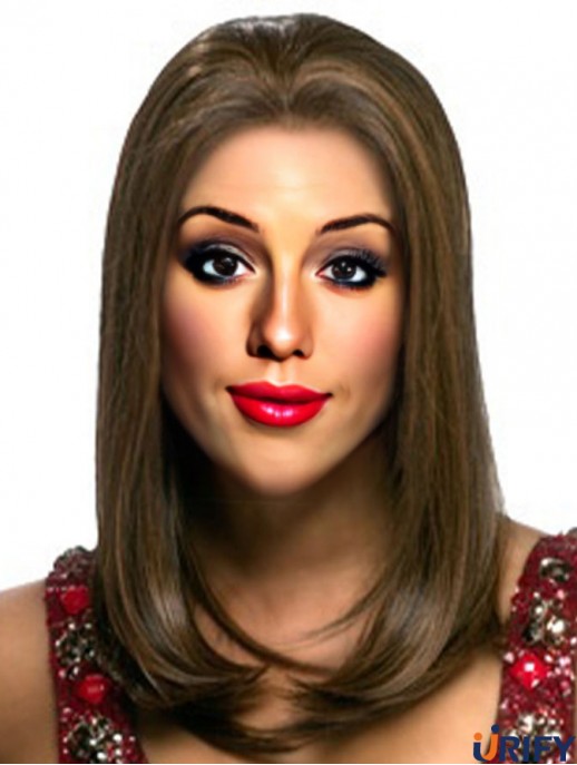 Modische braune lange ohne Pony gerade glueless Lace Front Perücken