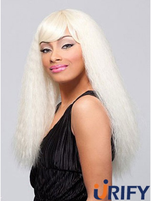 Lange blonde gerade mit Pony Top Afroamerikaner Perücken