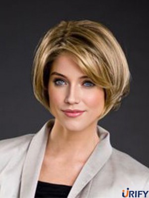 8 Zoll gerade blonde synthetische Kinnlänge 100% handgebundene Bob Perücken
