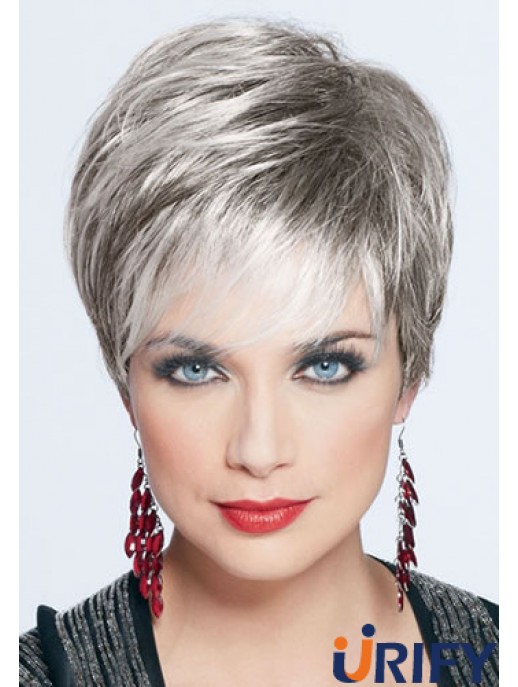Kurze graue Perücke mit Monofilament Synthetic Straight Style Kurzlänge