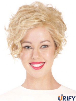Synthetische Flexibilität Cropped Blonde Curly Monofilament Perücken