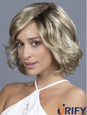 10 Zoll Kinn Länge Weiche Blonde Wellige Bob Perücken