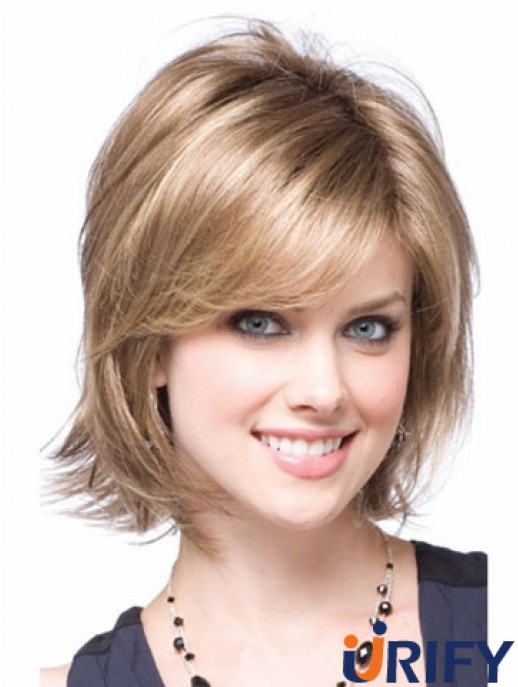Synthetik mit kappenlosem Kinn Länge Blonde Farbe Layered Cut