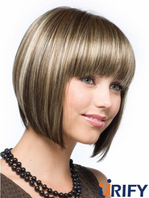 Günstige synthetische Haar Bobs schneiden gerade Stil braune Farbe Kinn Länge