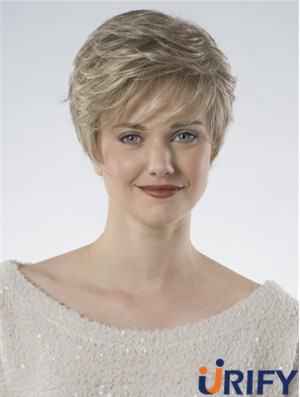 100% handgebundene Cropped Blonde Wavy Fashion Classic Perücken