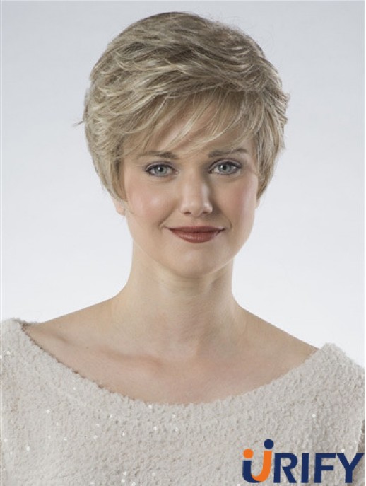 100% handgebundene Cropped Blonde Wavy Fashion Classic Perücken