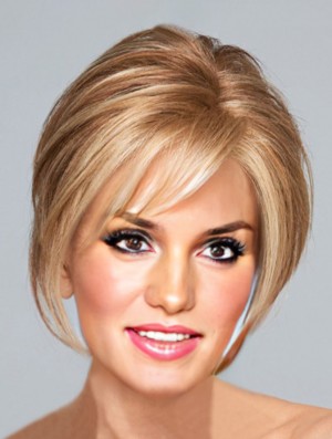 Blonde Kinn Länge gerade mit Pony 10  inchPerfect Medium Perücken