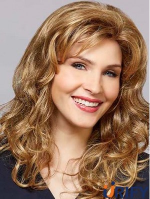 Geschichtete kappenlose 16  inchgewellte blonde blonde Perücken