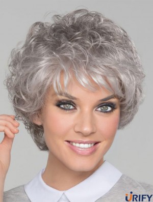 8 Zoll Short Top Lace Front lockige graue Perücken