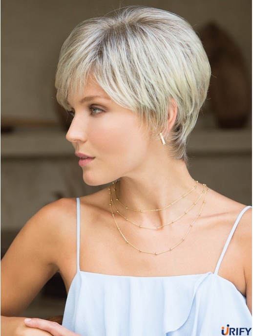 Boycuts Grey Straight 4 Zoll verkürzte synthetische Perücken