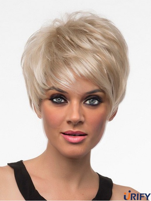 Kurze synthetische Perücken mit Pony Blonde Farbe Straight Style