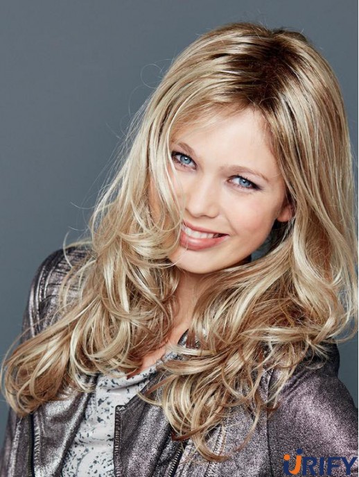 Ohne Pony Lace Front 18 Zoll gewellte blonde blonde Perücken
