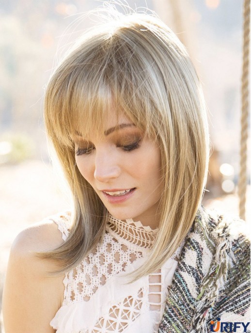 Blonde 14  inchMit Pony Schulterlange Erstaunliche Monofilament Perücken