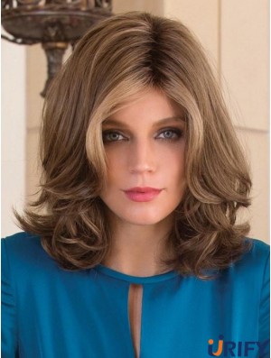Ohne Pony Brown Wavy 13 Zoll schulterlange synthetische Perücken