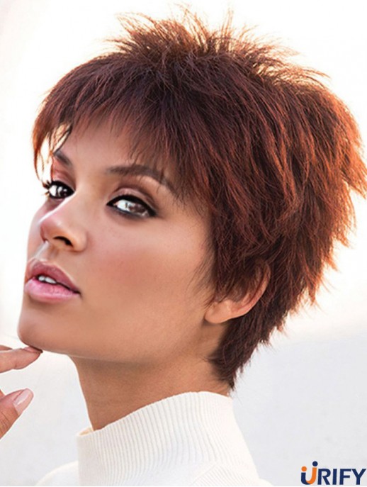 Rote 4 Zoll Boycuts Frisuren Capless Synthetic Perücken