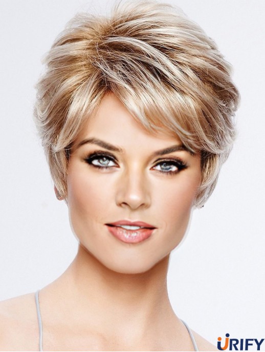 Boycuts Blonde Wavy 4 Zoll Cropped Synthetic Perücken