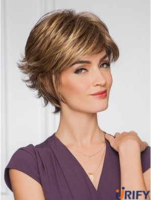 Layered Brown Wavy 6 Zoll kurze synthetische Perücken