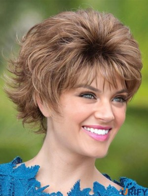 Layered Brown Wavy 5  inchShort Synthetic Perücken