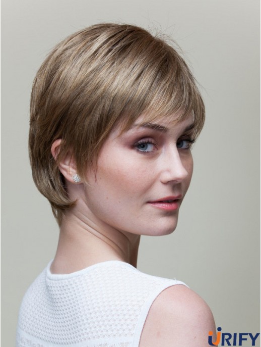 Straight Short 8  inchBlonde 100% handgebundene Perücken