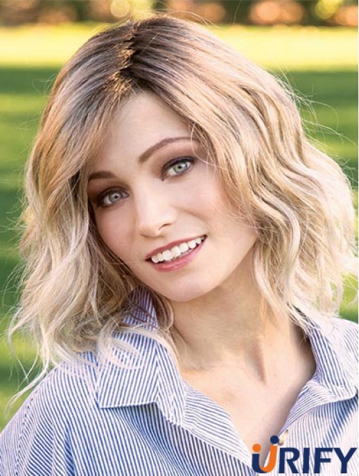 Blonde 14  inchgeschichtete schulterlange Online Monofilament Perücken