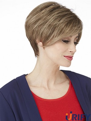 Ideale 6 Zoll gerade blonde Boycuts kurze Perücken
