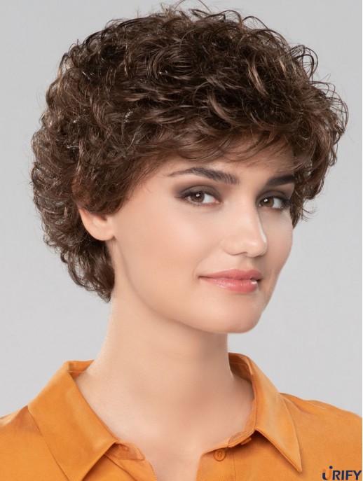Curly Brown Short 8 Zoll wunderschöne klassische Perücken